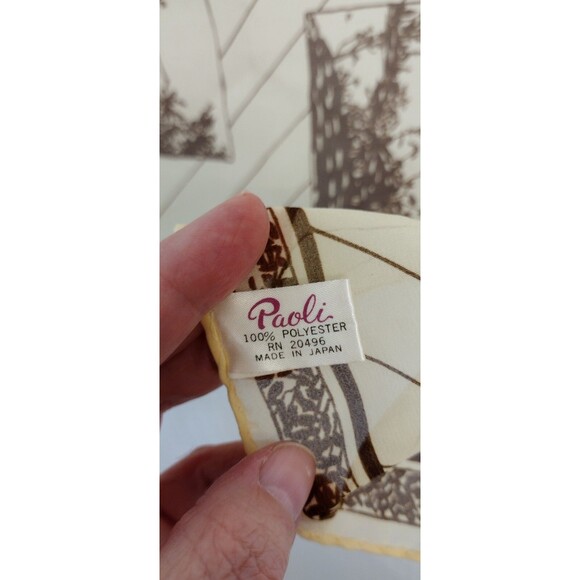 VTG Paoli Scarf Signed Trees Branches Brown Tan Retro Square 20.5"x20.5" - Picture 6 of 7